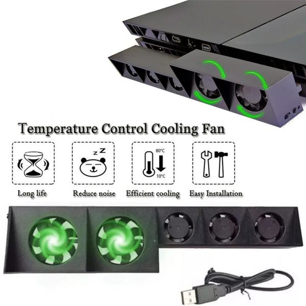 PS 4 Turbo Soğutma Fanı Dış USB Soğutucu, PlayStation 4 Oyun Konsolu için 5FANS Otomatik Sıcaklık Kontrollü Radyatör