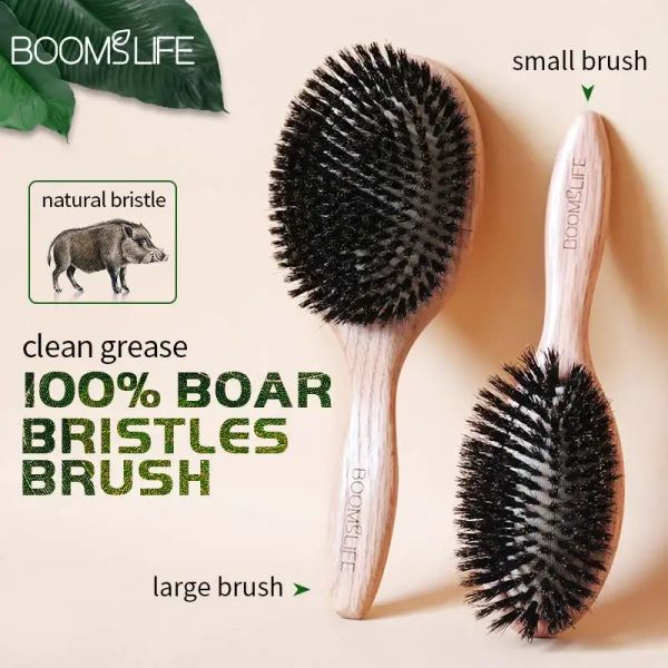 Jogos Boomlisfe Boar Bristle Hair Brush Mulheres pentes para cabelos de madeira escova retira de lisada de cabelo pente de barbeiro acessórios de barbeiro