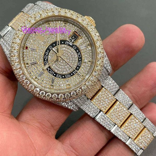 Mens Designer de Alta Qualidade Movimento Relógios Homens Moissanite Iced Out Diamond Watch Montre Automático High-end Diamond-Set Watch2024