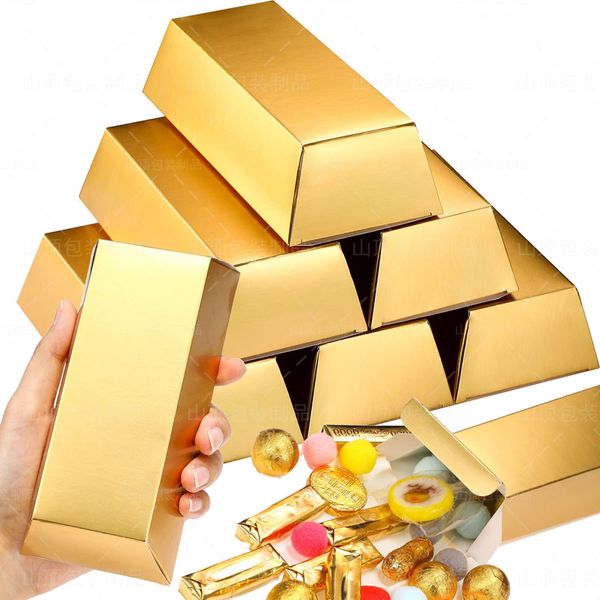 Barras de ouro caixa de presente pirata tema folha dourada tesouro tijolo caixas de papel chocolate doces embalagem caixa crianças aniversário decoração lx6359