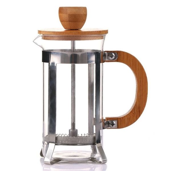 Imprensa francesa ecológica capa de bambu, êmbolo de café, máquina de chá, percolador, filtro, chaleira de café, bule de vidro c1030248n