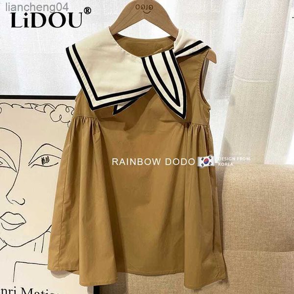 Vestidos da menina 2023 nova moda coreana vestido de verão meninas cor sólida solta casual bonito kawaii doce cores contrastantes sem mangas chiques vestes