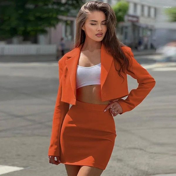Zweiteiliges Kleid UNXX Langarm Karriere Büro Blazer Sets Crop Top Minirock Anzüge 2 Stück Passende Frauen Herbst Mode Kurze Outfits