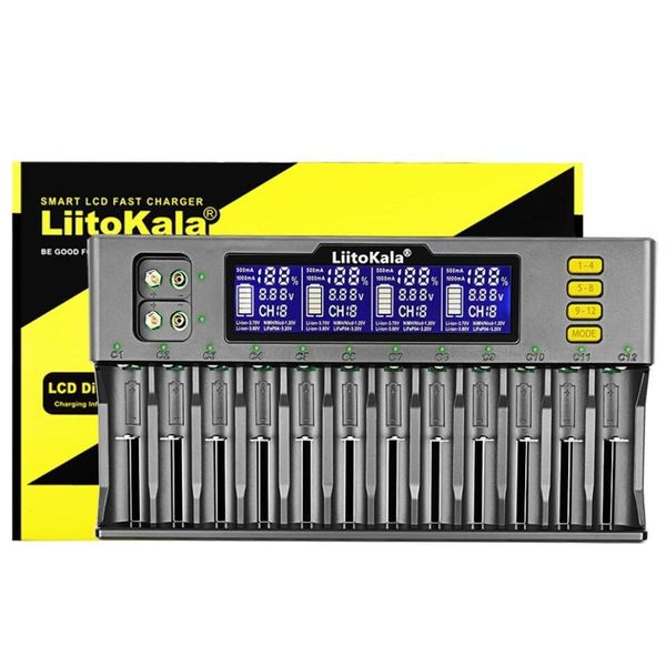 Carregadores Liitokala Lii-S12 S8 S6 S4 Carregador de bateria recarregável 3.7V 9V 26650 18350 16340 18500 14500 1.2V Aa Aaa Lcd Smart Drop De Dhd08