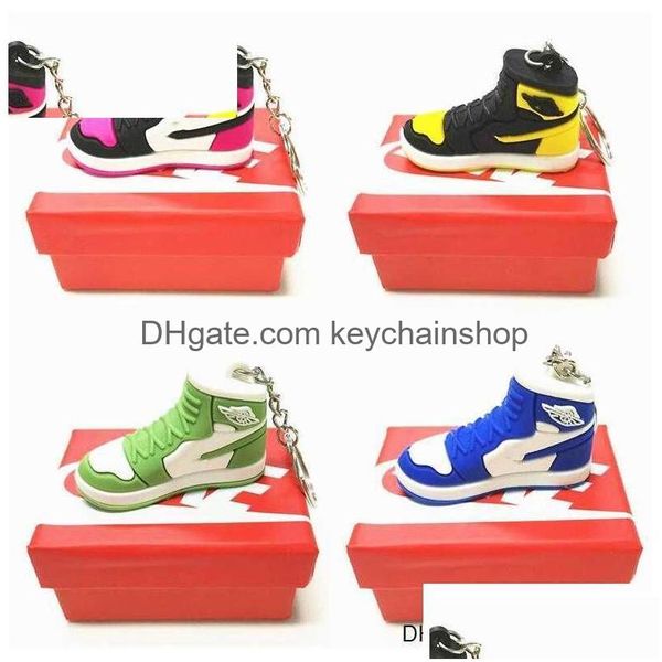 14 cores atacado designer mini sile sneaker chaveiro com caixa para homens mulheres crianças chaveiro presente sapatos chaveiros bolsa corrente baske dhegy