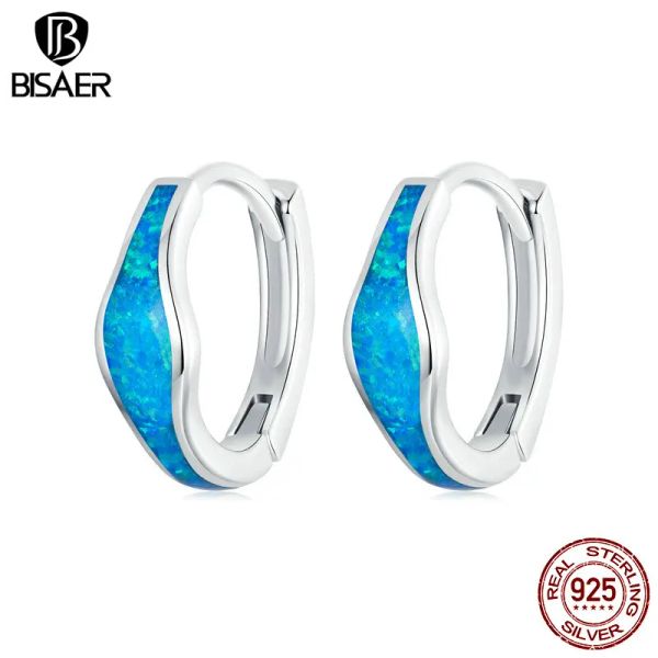 Ohrringe Bisaer 925 Sterling Silber Einfacher blauer Kreis Opal Hoop Ohrringe für Frauen Party Geschenk geplattet Weißgold Fein Schmuck Efe980