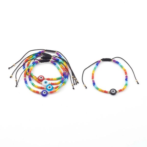 Bracciali 20 pezzi Bracciale regolabile Evil Eye Cavo di nylon Bracciale con perle di vetro intrecciato Colore arcobaleno per donne Uomini Regalo fortunato Gioielli di moda