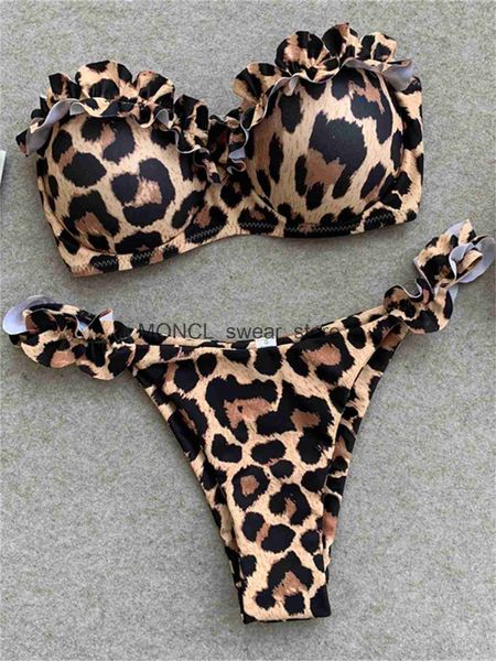 Damenbadebekleidung Animal Print Leopard Bikini Push Up Badeanzug Sexy Frauen Set 2022 Brasilianischer Badeanzug Bandeau Thong Beach WearH24222