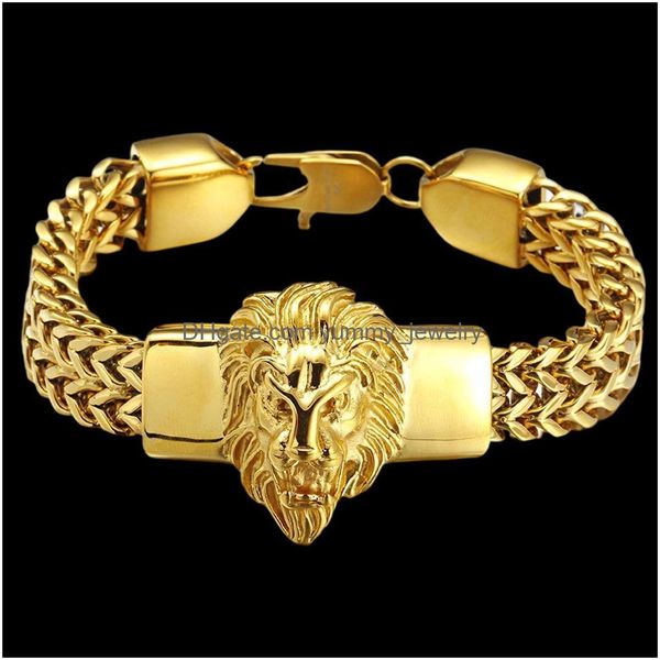 Chain Titanium Steel Lion Head Bracelets Men Gold Sier Franco Link Chain Biker Bracelet Gifts Fashion Domineering Animal Wristband Pu Dhqdc
