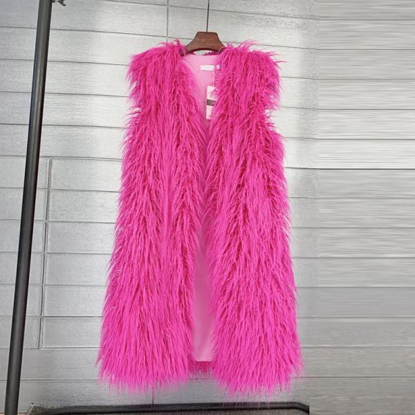 Мех из искусственного монгольского овечьего меха, женский длинный жилет, красочный теплый искусственный мех, плюшевые пальто большого размера, женская куртка, осенне-зимняя пушистая верхняя одежда