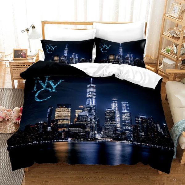 Set di New York City Night View Bianchetto Set Queen King Size Copertore / Copritura piumone Cestello da cuscino set morbido casette tessili