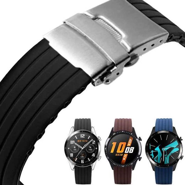 Outros relógios Pulseira de borracha de silicone com 16mm 18mm 20mm 22mm 24mm pulseira de pneu fivela de implantação à prova d'água pulseira de relógio PRETO J240222