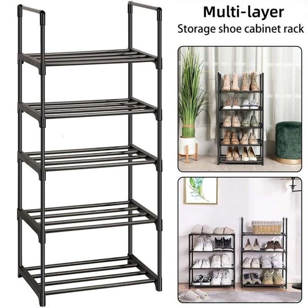 Nuovi supporti per riporre scaffali Scarpiera semplice multistrato Calzature assemblate fai-da-te Soggiorno Scarpe salvaspazio Organizer Supporto per supporto Scaffale per scarpe nero