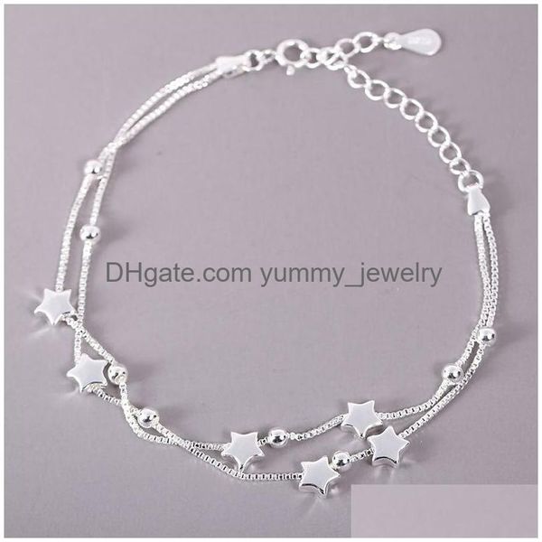 Charm Armbänder Fünf Sterne Frauen Armband 925 Sterling Silber Glück Perlen Kette Schmuck mit Verschluss Stempel Feine Mode Elegant Charm Brac Dhv0T