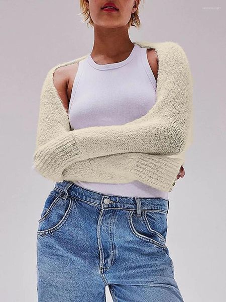 Malha feminina Doury Mulheres Outono Inverno Malhas Curtas Manga Longa Cor Sólida Frente Aberta Knit Shrug Crop Cardigan Tops