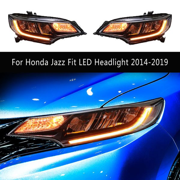 Lampada frontale per luce di marcia diurna per Honda Jazz Fit Gruppo ottico anteriore a LED 14-19 Fari blu Start Up Animazione Streamer Indicatori di direzione