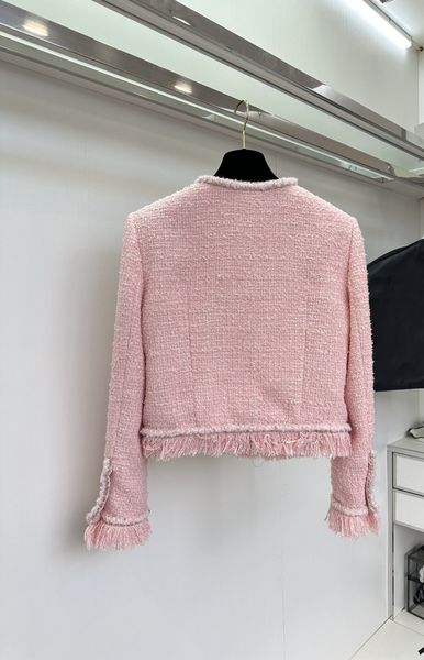 Chan-Jacken für Damen, Tweed, rosa, CC 2024, neue Jacke, Quaste, Damenmantel, Designerjacke, Damenbekleidung, Mäntel, Designer-Damen, Chains, Tweedjacke, Muttertagsgeschenk