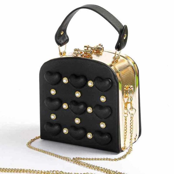 Новая женская сумка в форме сердца с жемчугом, персонализированная модная вечерняя сумка, изысканная сладкая банкетная маленькая квадратная сумка 240222 240222