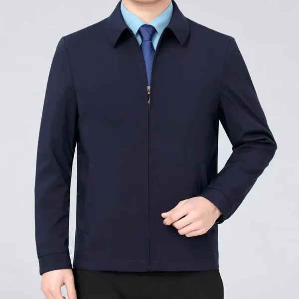 Jaquetas masculinas Homens Roupas Outerwear Elegante Lapela Collar Business Jacket Slim Fit Cor Sólida Manga Longa Zipper Cardigan