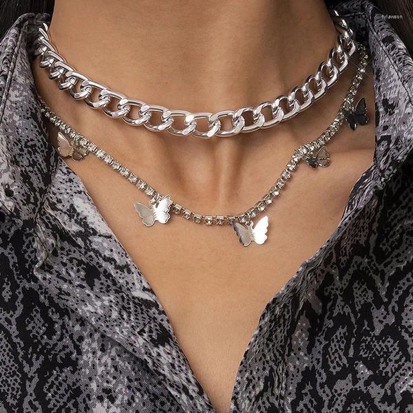 Anhänger Halsketten Einfache Doppelschicht Schmetterling Kette Halskette Hip Hop Stil Schlüsselbein Elegante Mädchen Rock Party Schmuck Dame Abendessen