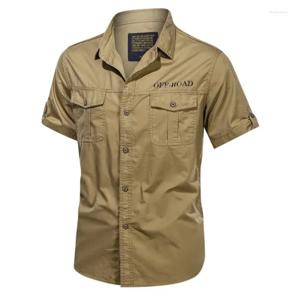 Camicie casual da uomo Camicia militare da uomo monopetto in cotone da uomo manica corta bavero tasca sul petto lavoro tattico