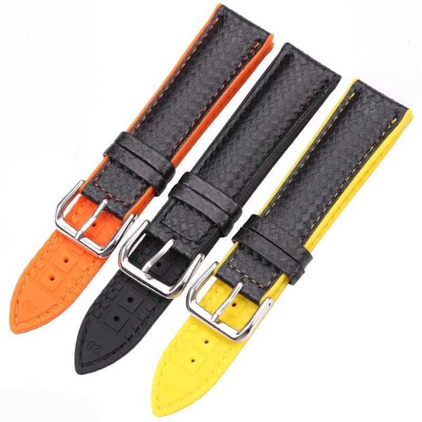 Andere Uhren HENGRC Armband Leder + Kautschuk Damen 18 mm 20 mm 22 mm Armband mit Stahlschnalle schwarz gelb orange J240222