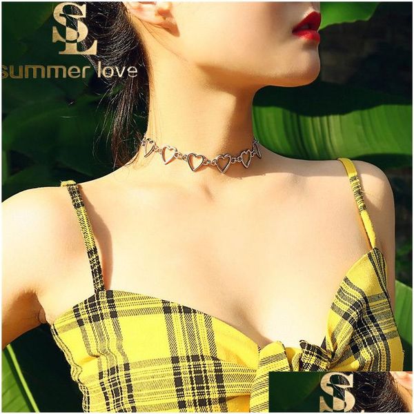 Anhänger Halsketten Mode Koreanische Süße Liebe Herz Choker Halskette Für Frauen Sier Gold Farbe Aussage Halsketten Schmuck Vale Dhgarden Dha8Z