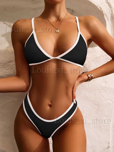 Costumi da bagno donna Bikini Set Contrasto sexy Binding High Cut Bikini 2023 Costume da bagno donna Donna Costumi da bagno Perizoma Bikini Set Swim Beach Wear Costume da bagno donna T240222