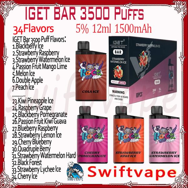 Hochwertige IGET BAR 3500 Puff E-Zigaretten, Einweg-Vapes, Pod-Gerät, 1500-mAh-Akku, 5 % 12-ml-Kartuschen-Starterkit, kleine Lieferung vor Ort in Australien