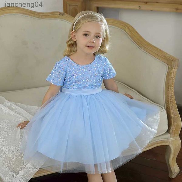 Mädchenkleider, kleine Mädchen, kurze Ärmel, Prinzessinnenkleider für Hochzeit, Abend, Party, Kindergeburtstag, Rosen-Blumendruck, formelles Tüll-Tutu, Vestidos