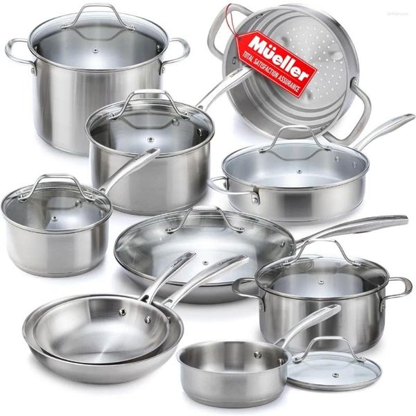 Utensílios de cozinha definem vasos e panelas Mueller Conjunto de 17 peças Ultra-revestido Pro Handle Evergool de aço inoxidável Evergool