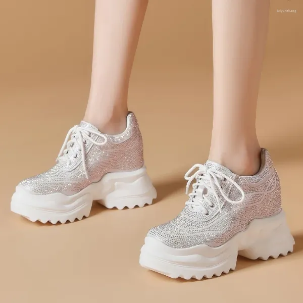 Модельные туфли весна-осень, сексуальные женские туфли на танкетке в корейском стиле с перекрестной завязкой и кристаллами, современные женские туфли-лодочки из натуральной кожи, увеличивающие рост, 2401