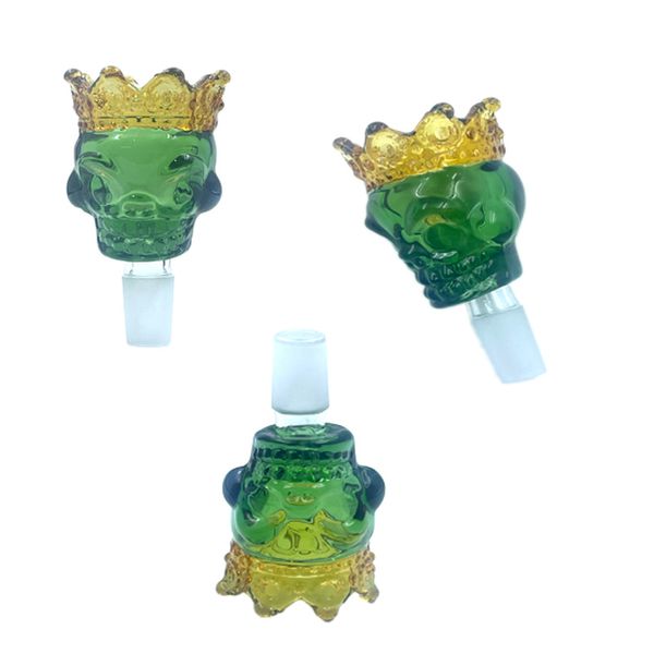 ciotole per giunti maschili verde e blu con teschio a corona, ciotola in vetro da 18 mm e 14 mm, ciotola per bong per acqua in vetro, accessori per fumatori di tabacco