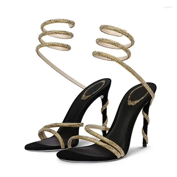 Sandálias de cristal strass aberto dedo do pé mulher design sexy fino salto alto festa sapatos de baile moda tornozelo cinta bombas