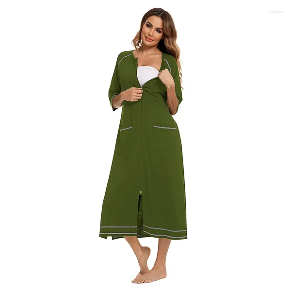 Mulheres sleepwear aamikast mulheres outono zíper frente vestes longo macio camisola quente loungewear maternidade roupão pijama