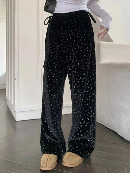 Damenhose Alien Kitty Schwarze Damen-Samthose Chic Hohe Taille Schlank Täglich Lässig Frühling 2024 All Match Streetwear Solide Sanft