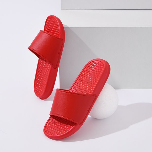 Однотонные тапочки для мужчин и женщин на плоской подошве с резиновыми потертостями, повседневная пляжная обувь, летние уличные сандалии красного цвета