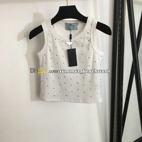 Tops de malha curtos sem mangas com diamante embelezado camisetas de malha sem mangas colete feminino verão sem mangas camiseta