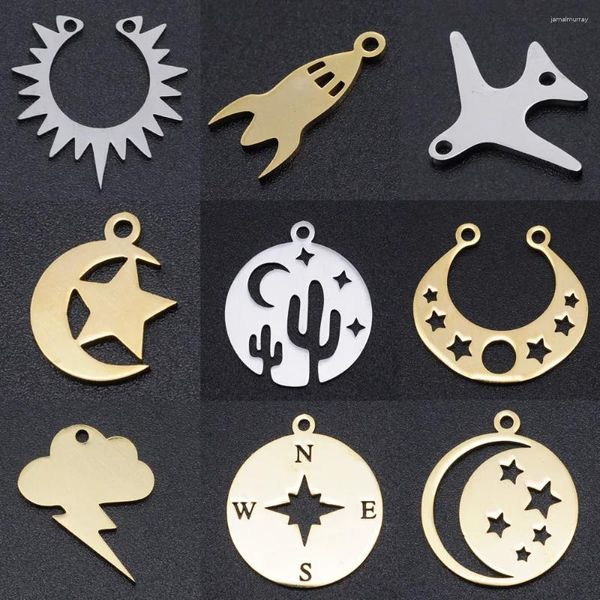 Charms 5 teile/los Sun Star DIY Großhandel 316 Edelstahl Kompass Rakete Anschlüsse Charme Flugzeug Sternen Schmuck Anhänger