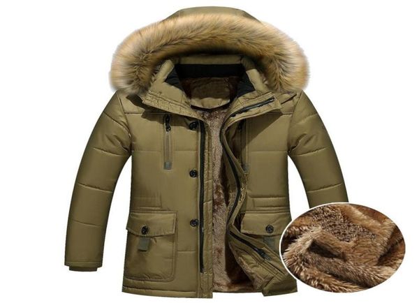 Men039s пуховые парки, плащ, мужское пальто, толстая теплая парка, мужская зимняя куртка-карго с меховым капюшоном из флиса, средней длины1377436