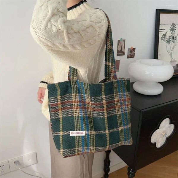 Abendtaschen Wolltuch Textur Umhängetasche Retro Plaid Handtasche Koreanischer Stil Große Kapazität Tote Geldbörsen Damen Wiederverwendbares Einkaufen