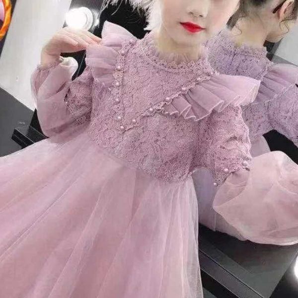 Vestidos da menina 2023 meninas outono inverno nova moda meia alta pescoço manga longa cor sólida vívida bonito crianças roupas casuais vestidos l2402