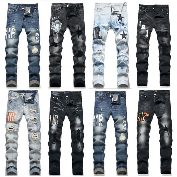 Jeans Amirs da uomo Jeans kusbi a gamba dritta alla moda Jeans viola Pantaloni veri Nuovi pantaloni firmati in denim con borchie di cristallo Robin Rock Revival True Elastic