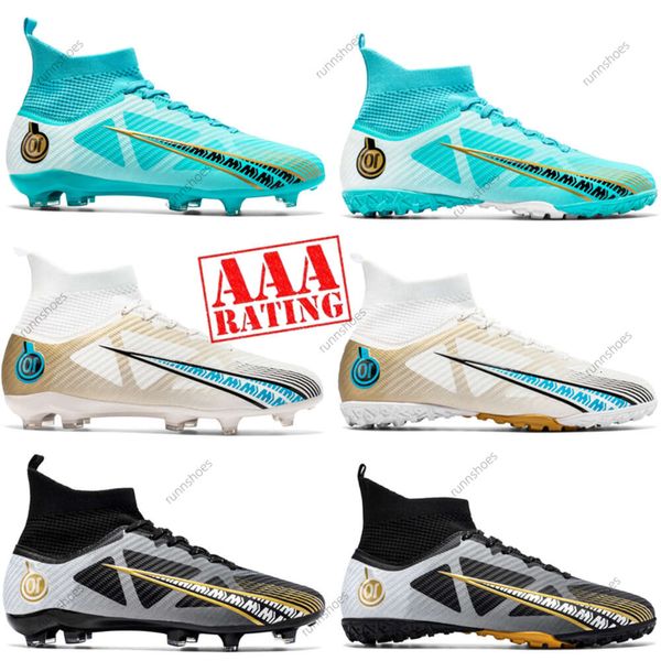 new Youth Boys Girls Professional Soccer Shoes AG TF Womens Mens High Top Football Boots Kids Anti Slip Training Shoes White Black Blue 33-46