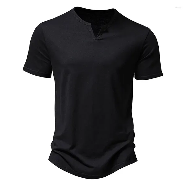 Männer T Shirts Schwarz Bambus Baumwolle Hemd Männer 2024 Marke Slim Fit Kurzarm V-ausschnitt T-shirts Sommer Täglichen arbeit Casual Tee Homme