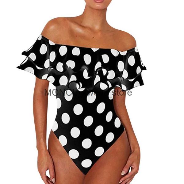Kadın Mayo Siyah ve Beyaz Polka Dot Fırlatılmış Tek Parçalı Mayolar Seksi Push Up Yuva Takım elbise Bodysuit Kız Plajı Arka Monokinih24222