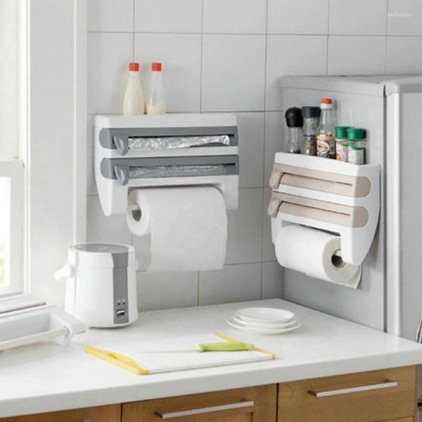 Dispenser per rotoli di carta da cucina, pellicola trasparente, portasciugamani, montato a parete