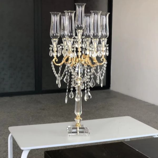 Lindo casamento alto 7 braços candelabros de cristal frisado flor suporte estrada chumbo passarela decoração conjunto floral para decorações de casamento 545