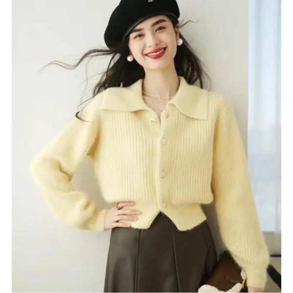 Cardigan Chic Fashion Maglione Cardigan Giallo Rosso Maglione lavorato a maglia Donna 2023 Autunno Inverno Cardigan corto Cappotto Y2K Top femminile