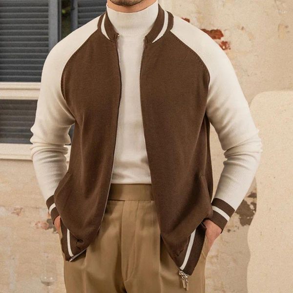 Männer Pullover Männer Kontrast Farbe Zipper Strickjacke Casual Pullover Qualität Baseball Kragen Stricken Winter Warme Mantel